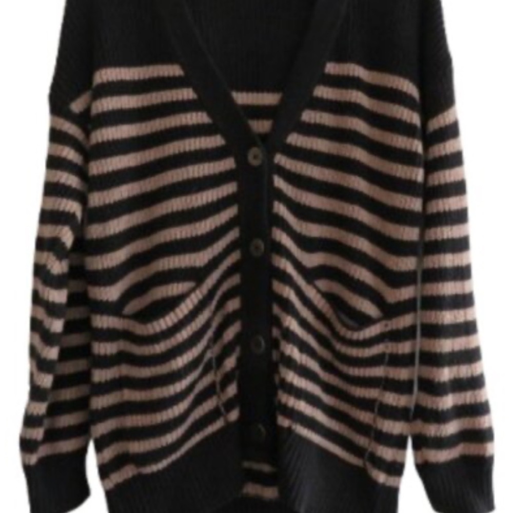 Pact Black and Cream Striped Cardigan